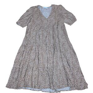 Petal & Pup Animal/Leopard Print Rayon Tiered Boho Cottage Core Dress Women sz10